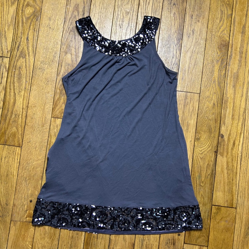 Express Vintage 2008 Sequin Trim Mini Dress Grey Sleeveless Pockets Womens M